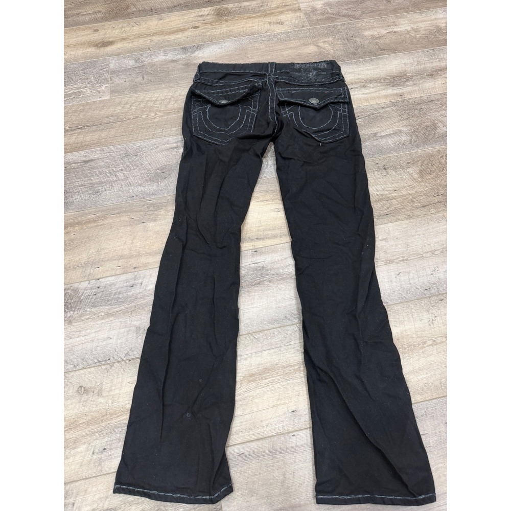 True Religion Ricky Super T Black Jeans Gray Stitching Straight Leg Size 28 USA